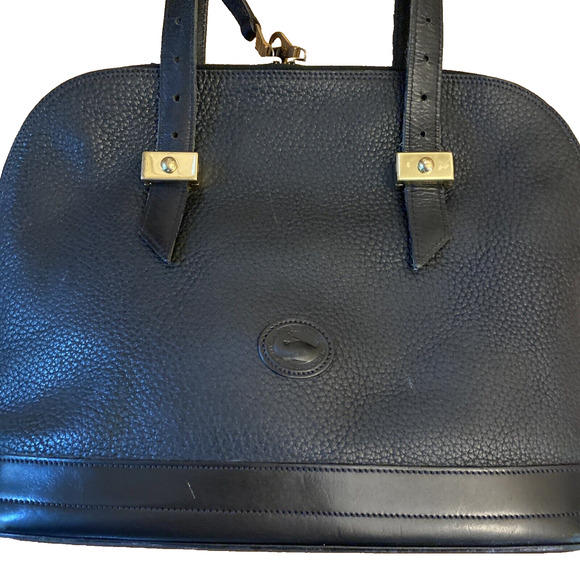 Vintage Dooney & Bourke AWL Buckle Satchel Zip Top Purse Bag Black Leather - Picture 2 of 16